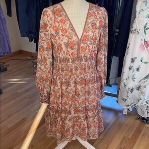 Max Studio Peach and Orange Floral Long Sleeve Dress